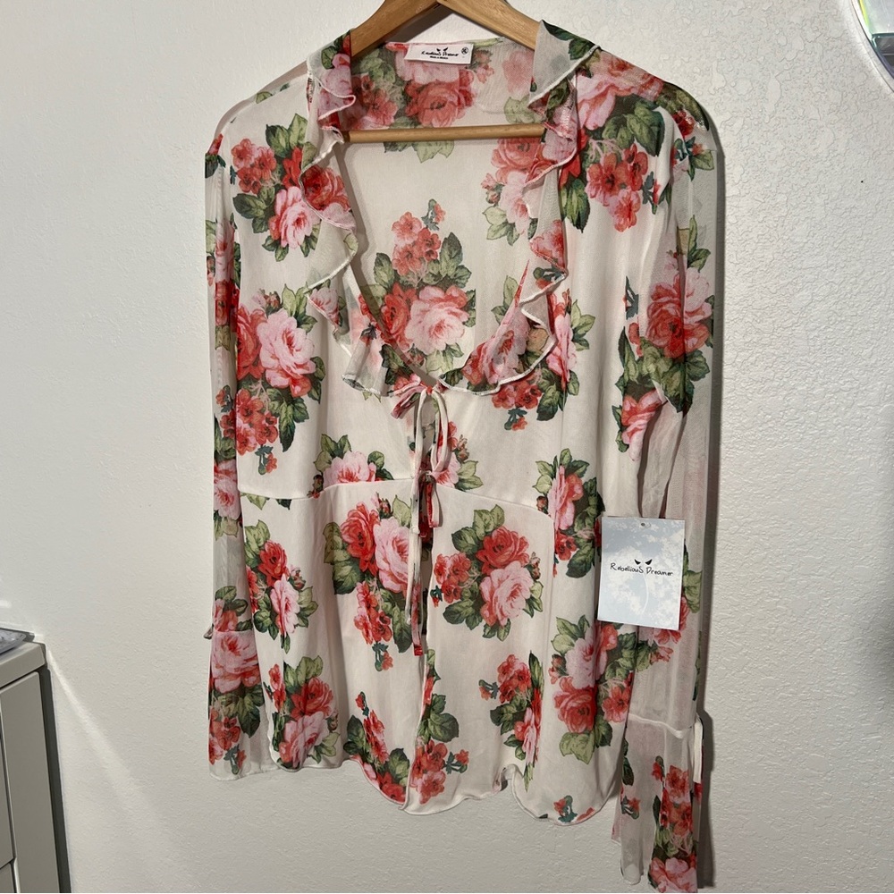 Floral Blouse - Red and Green